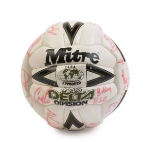 ENGLAND: "Mitre" football signed by England squad for 1990 FIFA World Cup, with 20 signatures including Bryan Robson, Peter Shilton Gary Lineker, David Platt & Paul Gascoigne.