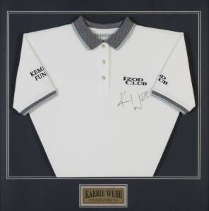 GOLF AUTOGRAPHS: Jack Nicklaus signed display (framed, 47x42cm); plus Karrie Webb signed T-shirt (framed, 78x78cm).