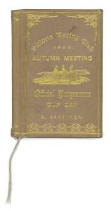 1892 AUSTRALIAN CUP: Leather-bound "Victoria Racing Club, 1892. Autumn Meeting, Official Programme, Cup Day". Good condition. {1892 Australian Cup was won by Highborn}.