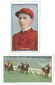 1906-11 horse racing cards in old album, noted Sniders & Abrahams 1911 "Australian Racing Scenes" (62); 1908 "Australian Jockeys" (64); 1906 "Melbourne & Sydney Cup Winners" (2); 1907 "Australian Racehorses" (2); 1906 Wills "Horses of Today" (5). Fair/VG.