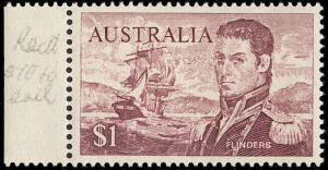 1966 (SG.401, 401a & 401c) $1 Flinders, normal 1st issue, 1st issue with variety "Extensive recutting between sails and eye", and re-issue perforated 15x14. Cat.£160+.