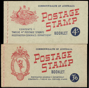 1953 (SG.SB32,32a, Pf.B58ST,T) 3/6 3½d Queen (no wmk), (7) all with pink stitching; one with tropical interleaving & stapled; another 2 with tropical interleaving. Also, 1957 (SG.SB33, Pf.B60A,B) 4/- 4d Queen, "British Empire" (3) & "British Commonwealth"