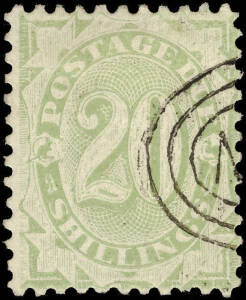 1902-04 (SG.D44) 20/- dull green, wmk Crown over NSW, perf. 11. CTO with 3 concentric ovals cancel. Very scarce, Cat.£2,250.