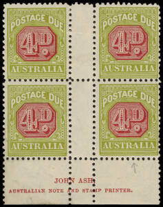 1931-36 (SG.D100-111 excl.D108 & D110) A fine collection of Imprint blocks & pairs showing varieties in the Imprint and with/without "RA joined" & other varieties on annotated pages: comprising ½d blk.4, 1d blks.4 x 6 plus a blk.8, 2d blk.4 x 3 plus a pai