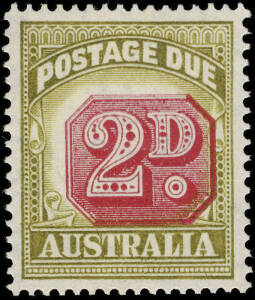 1946-57 (SG.D121) 2d Bright-Carmine & Deep Yellow-Green with "Misplaced centre" variety. Most attractive. [BW.D131c].