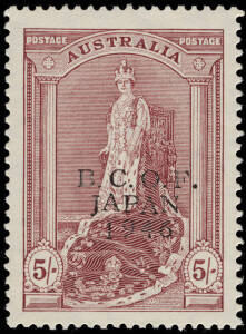 1946 (SG.J1-7) ½d - 5/- B.C.O.F. Overprints set including the 5/- Thick paper. MUH.