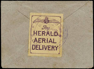 30 Jul.1920 (AAMC.47) Melbourne - Traralgon flown cover for the 'HERALD and WEEKLY TIMES' with the vignette affixed to the reverse of the cover and tied with the Herald & Weekly Times violet h/stamp. Franked ½d KGV green x2 with Traralgon cds. [266 covers