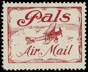 27 Sept.1920 (AAMC.51c) "Pals / Air Mail" vignette in red produced for the Herald & Weekly Times promotional flight for Pals boys' magazine Melbourne - Longreach - Melbourne, in two slightly different shades**/*.