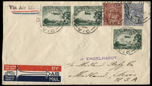 1 June 1929 (AAMC.67a) Melbourne - USA, cover carried by ship across the Pacific and, being pre-paid in Australian stamps (1/2) for US Internal airmail, carried by aeroplane from San Francisco to MIDLAND, with JUL.8 arrival b/stamp. The pre-payemnt of the