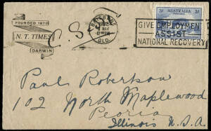 May 1932 (AAMC.260a) Darwin - Brisbane cover (postmarked on arrival, 3rd May), flown and signed by C.W.A. Scott following his record-breaking flight from London to Darwin. [6 flown]. Cat.$1250. Prepared by Litchfield in Darwin.