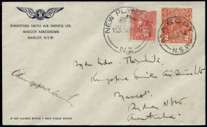 13 Jan.1934 (AAMC.350) Australia - New Zealand, flown cover for the 3rd Trans-Tasman flight in the 'Southern Cross'. Signed by Charles Kingsford Smith. Cat.$650.