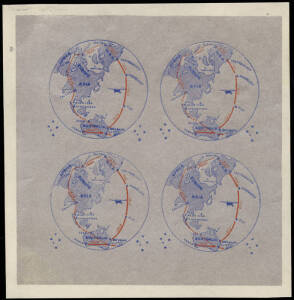 18 Jul.1935 (AAMC.516a & 516f. Frommer.50b & 50b1) last flight of the "Southern Cross" commemorative vignette in blue and red on silver, perforated blk of 4 signed by E.A. Chrome and IMPERFORATE block with untrimmed margins.