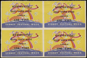 1933-97 PIGEON POST GROUP on annotated pages incl. 22 Apr.1933 Sydney Royal Show with flimsy, vignette**, vignette on flown cover, block of 4 with INVERTED overprint** and covers (4 with flimsy's) for the 1934, 1974, 1976, 1978 and 1997 Stamp Exhibitions.