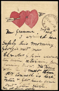 1908 1d postal card (H&G.30) Record Reign issue used from Michelago to Queanbeyan with hand-drawn hearts pierced by the arrow of love. Fine condition.