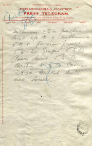 TELEGRAPH & TELEGRAMS: large plastic tub (weighs over 9kg) with 3+ bundles of telegrams dated 1924. The bundle we have looked at is for March 24 with a group of 500+ WHEATSTONE TELEGRAMS on manilla paper (34 x 21cm), the message in Morse Code on strips of