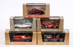 BRUMM: 1:43 Group of ORO Series Model Cars including 1902 Ford 999 72HP (15); and, 1961 Ferrari 156 200HP (124); and, Jaguar D Type 260HP (130). All mint in original display case. (50 items approx.)