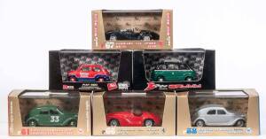 BRUMM: 1:43 Group of Model Cars including 1947 Lancia Aprilia 1000 Miglia 47HP (61); and, 1960 Fiat 600 Multipla D Taxi Di Milano (R334); and, 1936 Lancia Aprilia 47 HP (58). All mint in original display case. (30 items approx)