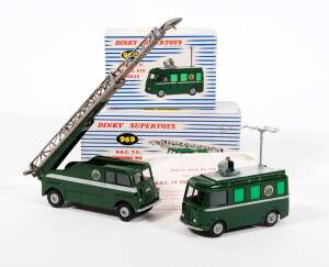 DINKY: 1950s Pair of BBC Vehicles Including BBC TV Roving Eye Vehicle (968); And, BBC TV Extending Mast Vehicle (969). All vehicles mint in original blue and white striped lift off box. (2 items)