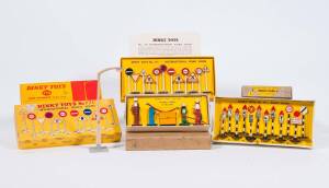 DINKY: Late 1930s to Early 1960s Group of Street Accessories Including Road Sign Set Consisting Of 12 Different Signs (47); And, International Road Signs set comprising of 12 pieces (771); And, Petrol Pumps and Oil Bin (49); And ...