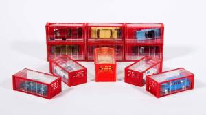 DINKY: Late 1960s Mini Dinky Cars Including Ferrari 250 ML; And, Fiat Station Wagon; And, Chevrolet Stingray. All mint in original Plastic Display Garages. (11 items)