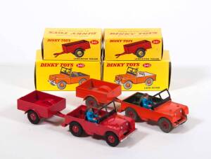 DINKY: 1960s Group of Land Rovers with Trailers Including Land Rover (340) – One Red & the other Orange both with Blue Drivers; And, Land Rover Trailer (341) - One Red & the other Orange. All mint in original yellow cardboard boxes. (4 items)