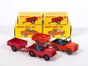 DINKY: 1960s Group of Land Rovers with Trailers Including Land Rover (340) &ndash; One Red & the other Orange both with Blue Drivers; And, Land Rover Trailer (341) - One Red & the other Orange. All mint in original yellow cardboard boxes. (4 items)