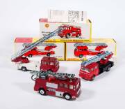 DINKY: Early 1970s Group of Fire Trucks Including Merryweather Marquis Fire Tender with Operating Water Pump (285); And, Berliet Turntable Fire Escape (956) &ndash; Metallic Red Cab with White Platform; And, Berliet Turntable Fire Escape (956) &ndash; Red Cab with Bl