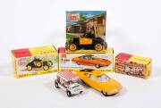 DINKY: Early 1970s Group of TV Related Vehicles Including ED Straker’s Car (352) – Orange; And, Gabriel Model T Ford (109); And, ‘The Prisoners’ Mini Moke (106). All Mint in original yellow cardboard pictured box. (3 items)