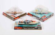 DINKY: 1970s Group of Military Non-Land Based Vehicles Including Messerschmitt B.F 109E (726); And, Motor Patrol Boat (675); And, P47 Thunderbolt (735). All vehicles mint in original bubble packs. (3 items)&nbsp;