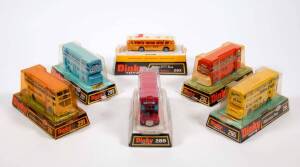 DINKY: 1970s Group of Busses Including Swiss PTT Bus (293); And, Atlanta City Bus (291) Orange; And, Routemaster Bus (289). All vehicles mint in original bubble packs. Slight damage to the plastic on some of the bubble packs. Duplications present however 