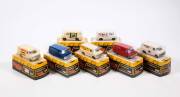 DINKY: 1970s Group of Bedford Vans (410) Including Bedford &lsquo;Modellers World&rsquo; Van (410); And, Bedford &lsquo;MJ Hire + Service&rsquo; Van (410); And, Bedford &lsquo;Royal Mail&rsquo; Van (410). Mint in original bubble packs. Damage to some of the plastic on the bubble packs. (11 