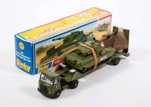 DINKY: 1970s AEC Articulated Transporter with Chieftain Tank (616). Mint in original cardboard pictured boxes with original camouflage net and unused shells. 