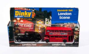 DINKY: 1970s London Scene Souvenir Set (300) Consisting of London Taxi and Routemaster Bus.  Mint in original unpunched cardboard window box with inner pictorial display.