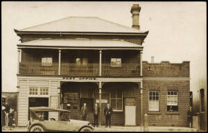 NEW SOUTH WALES POST OFFICES. Cootamundra with a Rose p/card of the P.O.. Cowra incl. 1937 2d KGV Letter Card. Crookwell with 1917 4d KGV reg. envelope. Culcairn with 1919 reg. cover to USA.