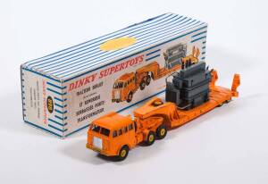 FRENCH DINKY: Early 1960s Berliet Low Loader with Transformer Load (898). Vehicle mint in original blue and white striped lift off box with correct inner packing pieces and leaflet.