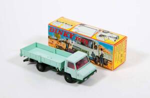 FRENCH DINKY: Late 1960s Berliet Stradair Tipper (569) – Dark Green Chassis with Aqua Cab and Body. Mint in original yellow cardboard pictured box with original instructions and packing pieces. 