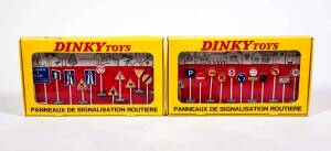 FRENCH DINKY: Late 1960s Early 1970s Pair of Street Sign accessories consisting of 12 Street signs (592); And, 12 Street Signs (593). Mint in original yellow cardboard windowed boxes with correct inner packing pieces. (2 items)