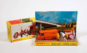 FRENCH DINKY: Early 1970s Peugeot J7 Van Autoroutes (570A) – Orange. Mint in original yellow cardboard picture box with original inner packing pictorial stand and accessories.