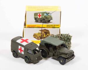 FRENCH DINKY: Early 1970s Pair of Military Vehicles Consisting of Command Car (810) - with Original Camouflage Netting; And Military Ambulance (807). Mint in original yellow cardboard picture boxes. (2 items)