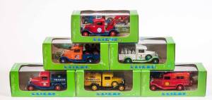ELICOR: 1:43 Group of Ford Vintage Cars Including Ford V8 1934 Citerne A Essence Mobil Oil (1089); And, Ford V8 1934 Fourgon Pompiers San Francisco (1083); And, Ford V8 Pick-up 1933 (1080). All mint in original display case. (32 items approx)