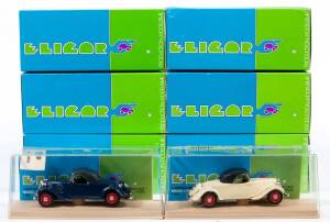 ELICOR: 1:43 Group of Citroen Model Cars Including Camionnette 500 Kilos 1934 Esso (1008); And, 5 CV 1923 (1017); And, Camionnette 200 Kilos 5 CV Nicolas (1010). All mint in original display case. (22 items approx)