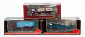 GILBOW: 1:76 Group of ‘Exclusive First Editions’ Model Trucks Including AEC Articulated Box Van ‘Hoover’ (E19501); And, Atkinson Transporter Classic Restorations (13004); And, Atkinson Flat Bed Semi-Trailer (19302). All mint in original cardboard packagin