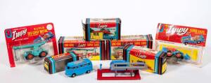 LONE STAR: Group of Late 1960s ‘Impy Roadmaster Super Cars’ Including Volkswagen Microbus (15); And, Roadmaster Car Ramp Accessory (401); And, Service Station Pump Set (404). Most mint, all in original cardboard packaging and blister packs. (14 items)  