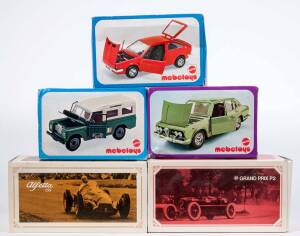 MATTEL: Group of MEBETOYS Including Alfa Romeo Alfetta 159; And, Alfa Romeo Grand Prix P2; And, Land Rover. All Mint in original cardboard packaging. (7 items)