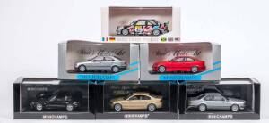 MINICHAMPS: 1:43 Group of BMW Model Cars Including 1999 BMW 328 C1 (28322); And, 1993 BMW M3 GTR (23382); And, 1992 BMW 3 Series Cabriolet (23330). All mint in original display case (64 items approx.) 