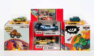 POLISTIL: Group of Model Cars Including Nissan Datsun (CE64); And, Tyrrell 008 (FK21); And, Bang Buggy (G5). All mint in original cardboard and plastic packaging. (40 items)