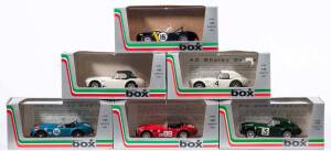 REVELL/MODEL BOX: 1:43 Group of AC Shelby Cobra Model Cars Including AC Shelby Cobra Riversaide 62 (8422); And, AC Shelby Cobra Le Mans 63 (8438); And AC Shelby Cobra Sebring 63 (8414). All mint in original display case. (7 items)