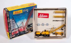 SCHUCO: 1960’s Piccolo Coles LKW Crane (377-801). Made in West Germany Containing Truck Mounted Crane, Extra Crane Segments, Trailer, Metal Weights. Mint in original cardboard packaging with accompanying instructions, slight damage to the cardboard box.