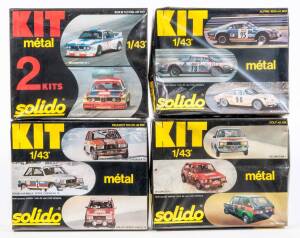 SOLIDO: 1:43 Group of Model Car Hobby Kits Including BMW 30 CSL (75K); And, Alpine 1600 (181K); And, Peugeot 104 ZS (81K). All unbuilt in original cardboard packaging, slight damage to some of the packaging. (19 items)