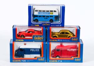 TOMICA: 1:43 Group of ‘Dandy’ Model Cars Including Lancia Stratos HF (F13); And, Citroen H Food Truck (F31); And, Ford Mustang II Mach 1 (F04). All mint in original cardboard packaging. (22 items)